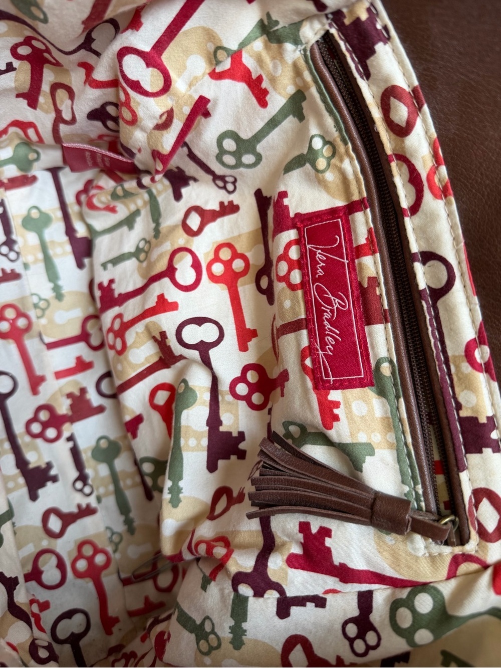 Vera Bradley Red Plaid Wool & Brown Leather Shoulder Bag - Picture 7 of 10